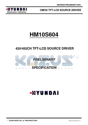 HM10S604 datasheet - CMOS TFT-LCD SOURCE DRIVER