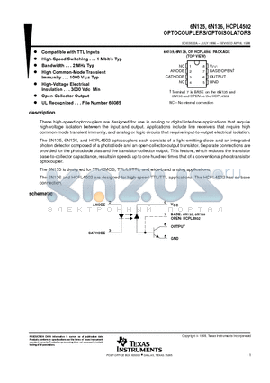 6N136 datasheet - OPTOCOUPLERS/OPTOISOLATORS