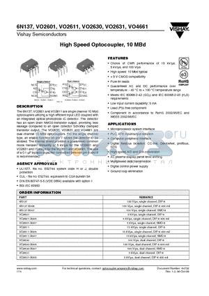6N137 datasheet - High Speed Optocoupler, 10 MBd
