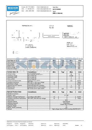 HM12-1A69-08 datasheet - HM Reed Relay