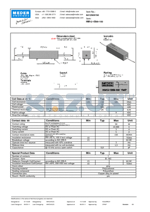 HM12-1B69-150 datasheet - HM Reed Relay