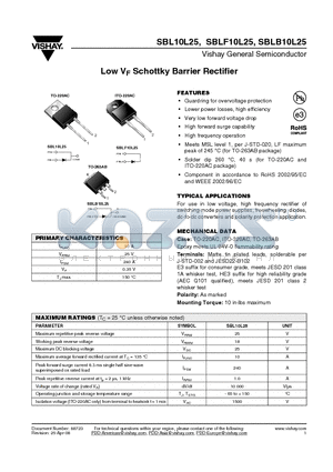 SBLF10L25-E3/45 datasheet - Low VF Schottky Barrier Rectifier