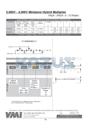 HM202P10 datasheet - 2,000V - 4,000V Miniature Hybrid Multiplier