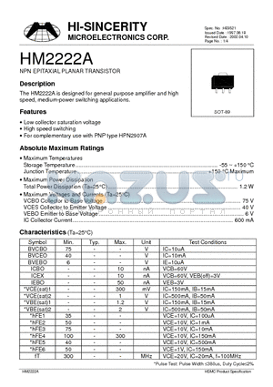 HM2222A datasheet - NPN EPITAXIAL PLANAR TRANSISTOR