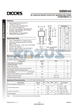 SBM540-13 datasheet - 5A SURFACE MOUNT SCHOTTKY BARRIER RECTIFIER