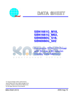 SBN1661G_M02 datasheet - Dot-matrix STN LCD Driver with 32-row x 80-column Display Data Memory