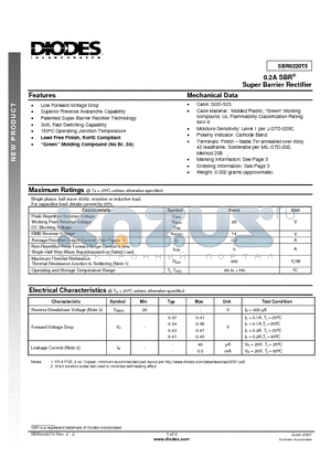 SBR0220T5-7 datasheet - Super Barrier Rectifier