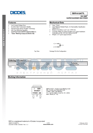 SBR10120CTL-13 datasheet - SUPER BARRIER RECTIFIER