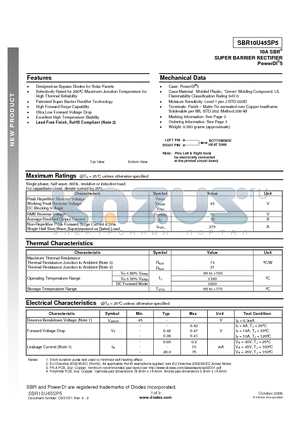 SBR10U45SP5 datasheet - 10A SBR^ SUPER BARRIER RECTIFIER PowerDI^5