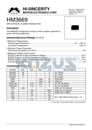 HM3669 datasheet - NPN EPITAXIAL PLANAR TRANSISTOR