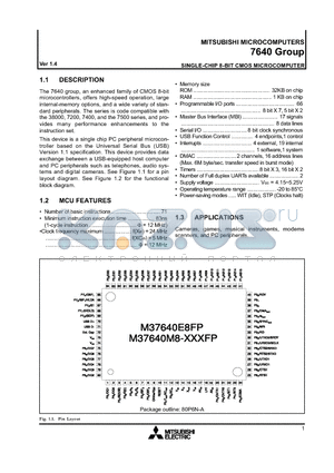 M37640E8FS datasheet - SINGLE-CHIP 8-BIT CMOS MICROCOMPUTER