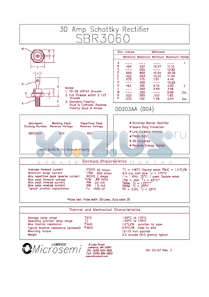 SBR3060R datasheet - 30 Amp Schottky Rectifier
