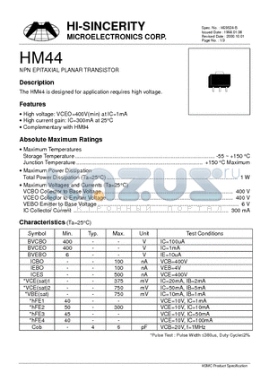 HM44 datasheet - NPN EPITAXIAL PLANAR TRANSISTOR