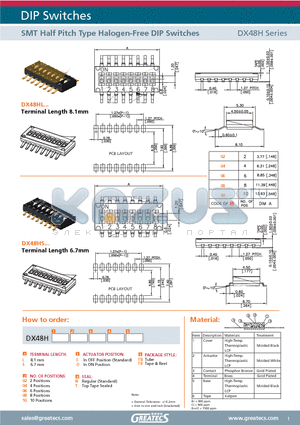 DX48HS datasheet - SMT Half Pitch Type Halogen-Free DIP Switches