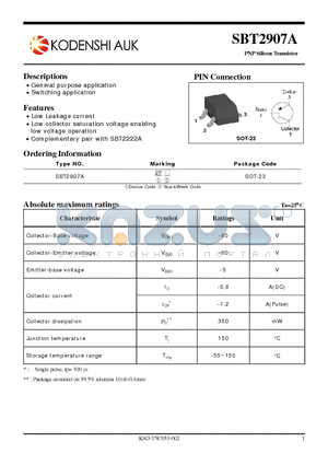 SBT2907A datasheet - PNP Silicon Transistor