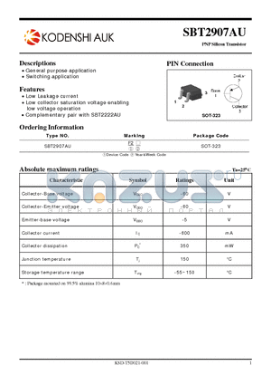 SBT2907AU datasheet - PNP Silicon Transistor