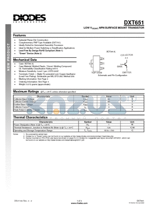 DXT651 datasheet - LOW VCE(SAT) NPN SURFACE MOUNT TRANSISTOR