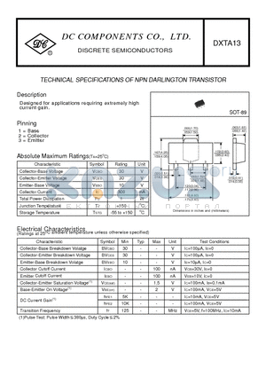 DXTA13 datasheet - TECHNICAL SPECIFICATIONS OF NPN DARLINGTON TRANSISTOR