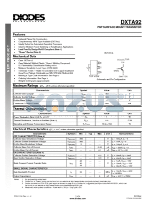 DXTA92-13 datasheet - PNP SURFACE MOUNT TRANSISTOR