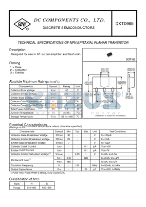 DXTD965 datasheet - TECHNICAL SPECIFICATIONS OF NPN EPITAXIAL PLANAR TRANSISTOR