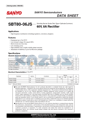 SBT80-06JS datasheet - 60V, 8A Rectifi er