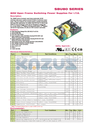 SBU80 datasheet - 80W Open frame Switching Power Supplies For I.T.E.