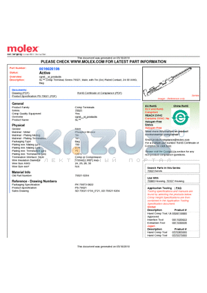 70021-0204 datasheet - SL Crimp Terminal, Series 70021, Male, with Tin (Sn) Plated Contact, 24-30 AWG, Bag