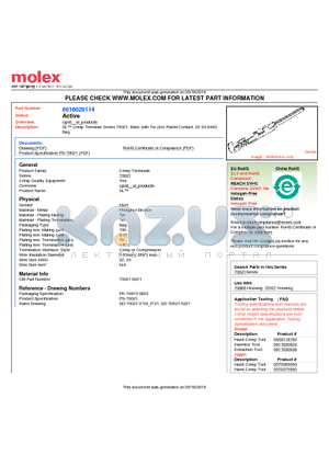 70021-0221 datasheet - SL Crimp Terminal, Series 70021, Male, with Tin (Sn) Plated Contact, 22-24 AWG, Bag