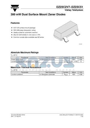 DZ23C3V6 datasheet - 300 mW Dual Surface Mount Zener Diodes