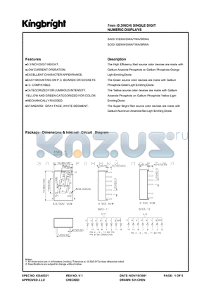 SC03-12SRWA datasheet - 7MM (0.3 INCH) SINGLE DIGIT NUMERIC DISPLAYS