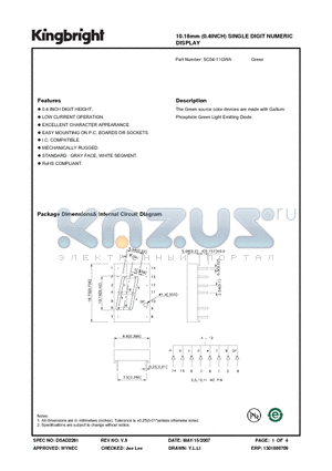 SC04-11GWA datasheet - 10.16mm (0.4INCH) SINGLE DIGIT NUMERIC DISPLAY