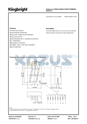 SC10-21SRWA datasheet - 25.4mm (1.0 INCH) SINGLE DIGIT NUMERIC DISPLAY