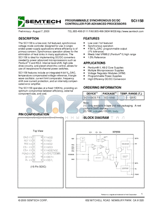 SC1158 datasheet - PROGRAMMABLE SYNCHRONOUS DC/DC CONTROLLER FOR ADVANCED PROCESSORS