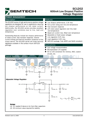 SC1202_08 datasheet - 600mA Low Dropout Positive Voltage Regulator