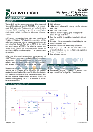 SC1210STR datasheet - High Speed, 12 V, Synchronous  Power MOSFET Driver