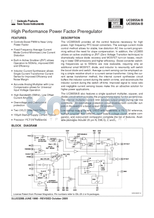 UC3855ADWTR datasheet - High Performance Power Factor Preregulator