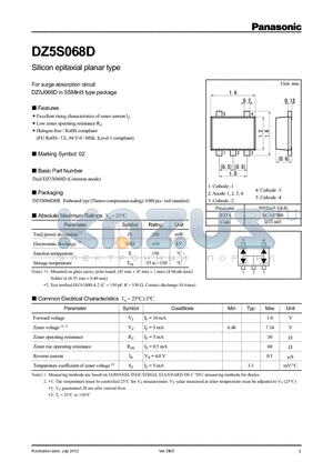 DZ5S068D0R datasheet - Silicon epitaxial planar type For surge absorption circuit DZ5J068D in SSMini5 type package