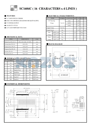 SC1604C datasheet - 16 CHARACTERS x 4 LINES