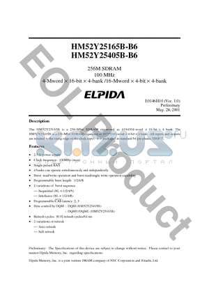 HM52Y25165BTT-B6 datasheet - 256M SDRAM 100 MHz 4-Mword  16-bit  4-bank /16-Mword  4-bit  4-bank