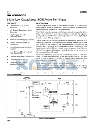 UC5604 datasheet - 9-Line Low Capacitance SCSI Active Terminator