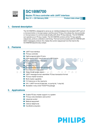 SC18IM700IPW datasheet - Master I-2C - bus controller with UART interface