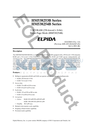 HM538254BTT-10 datasheet - 2 M VRAM (256-kword x 8-bit) Hyper Page Mode (HM538254B)