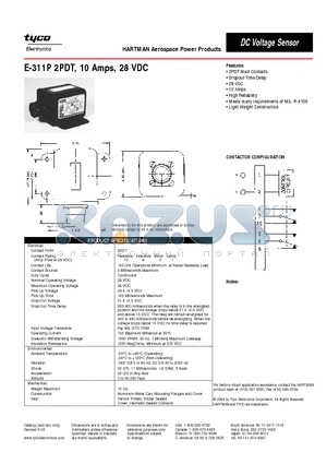 E-311P datasheet - E-311P 2PDT, 10 Amps, 28 VDC