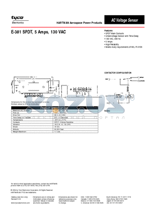 E-381 datasheet - E-381 SPDT, 5 Amps, 130 VAC