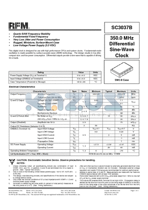 SC3037B datasheet - 350.0 MHz Differential Sine-Wave Clock