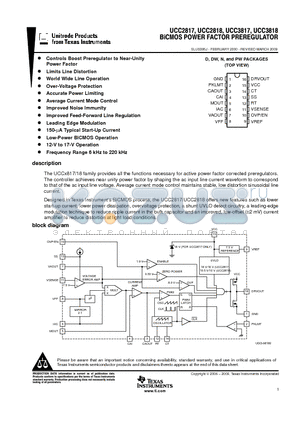 UCC2818DWTRG4 datasheet - BiCMOS POWER FACTOR PREREGULATOR