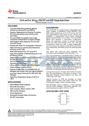 UCC27531DBVR datasheet - 2.5-A and 5-A, 35-VMAX VDD FET and IGBT Single-Gate Driver