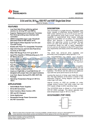 UCC27532 datasheet - 2.5-A and 5-A, 35-VMAX VDD FET and IGBT Single-Gate Driver