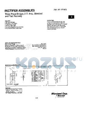 701-2 datasheet - RECTIFIERS ASSEMBLIES THREE PHASE BRIDGES, 2.5 AMP, STANDARD AND FAST RECOVERY