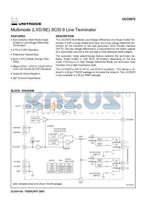 UCC5672 datasheet - Multimode LVD/SE SCSI 9 Line Terminator